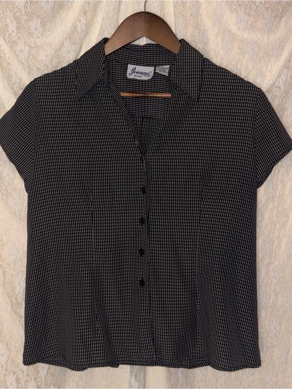 Joanna Petite Black Check Button-Down Shirt